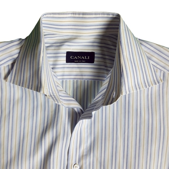 Canali Mens Striped Dress Shirt Neck Size 16 Blue - Picture 3 of 6